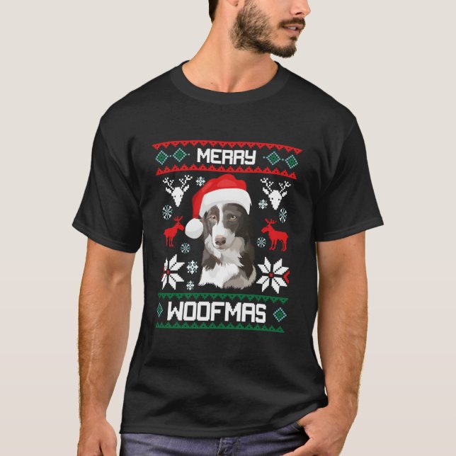 T-shirt Border Collie For Merry Woofmas (Devant)