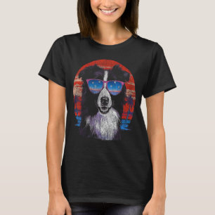 T-shirt Border Collie Heureux Rétro Coucher de Soleil 70s
