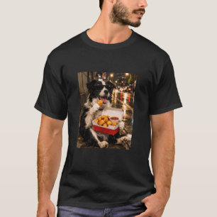 T-shirt Border Collie Mangeant un Nugget de Poulet Mème Ré