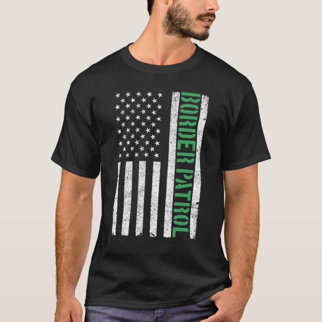 T-shirt Border Patrol American Flag Thin Green Line (Devant)