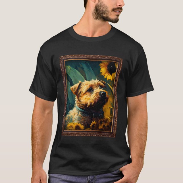 T-shirt Border Terrier Painting Sunflower Flower Mom Women (Devant)