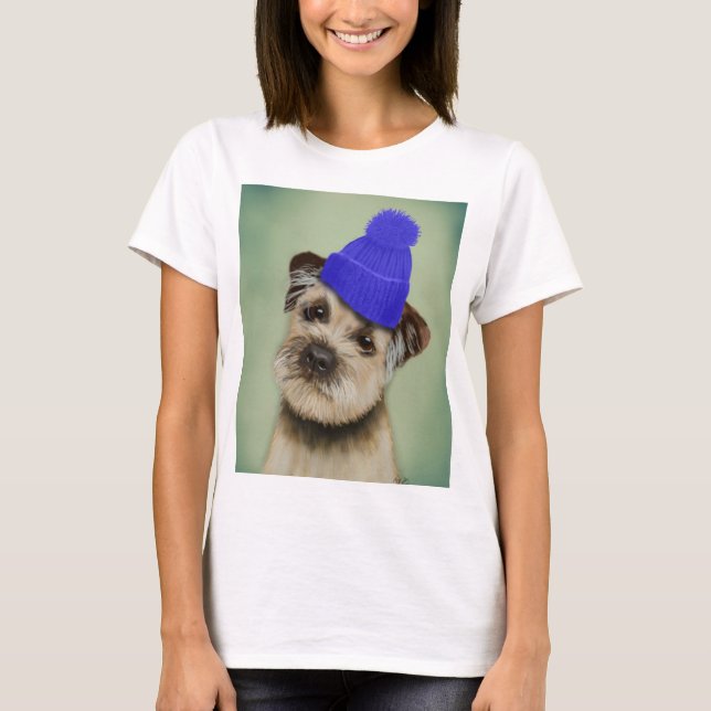 T-shirt Border Terrier with Blue Bobble Hat (Devant)