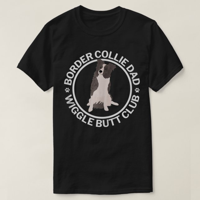 T-shirt Bordure blanc et bleu Merle Collie Papa Wiggle But (Design devant)