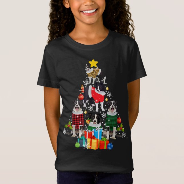 T-Shirt Bordure Collie Arbre de Noël Décor Chien Lo (Devant)