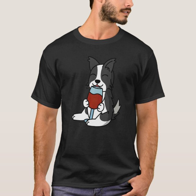 T-shirt Bordure Collie Boire Vin Chien (Devant)