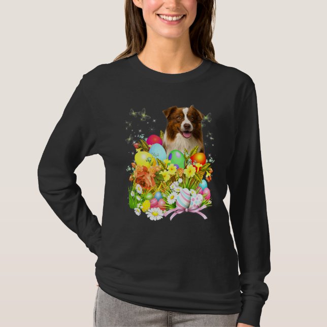 T-shirt Bordure Collie Bunny Chien Avec Pâques Oeufs Baske (Devant)