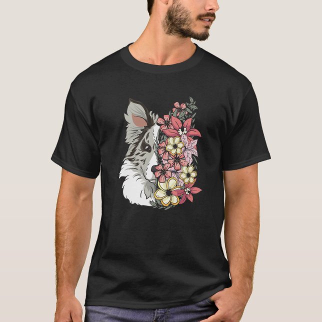 T-shirt Bordure Collie Chien Avec Fleurs (Devant)