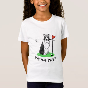T-Shirt Bordure Collie Chien Jouer Golf (noir & blanc) Amu