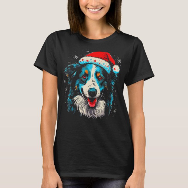 T-shirt Bordure Collie Chien Noël (Devant)