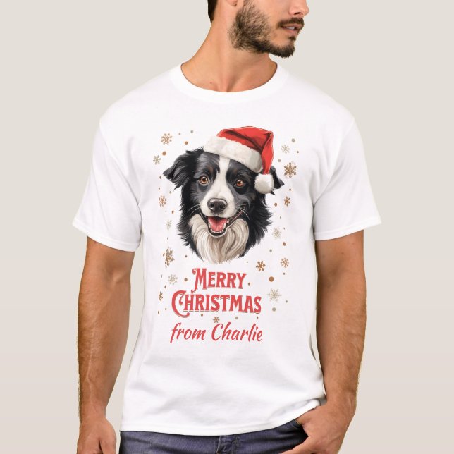 T-shirt Bordure Collie Chien Père Noël Joyeux Noël (Devant)