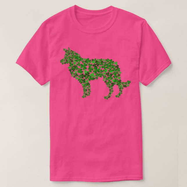 T-shirt Bordure Collie Chien Shamrock Feuille Saint Patric (Design devant)