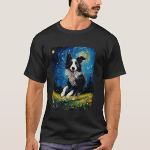 T-shirt Bordure Collie Chien Starry Peinture de nuit étoil