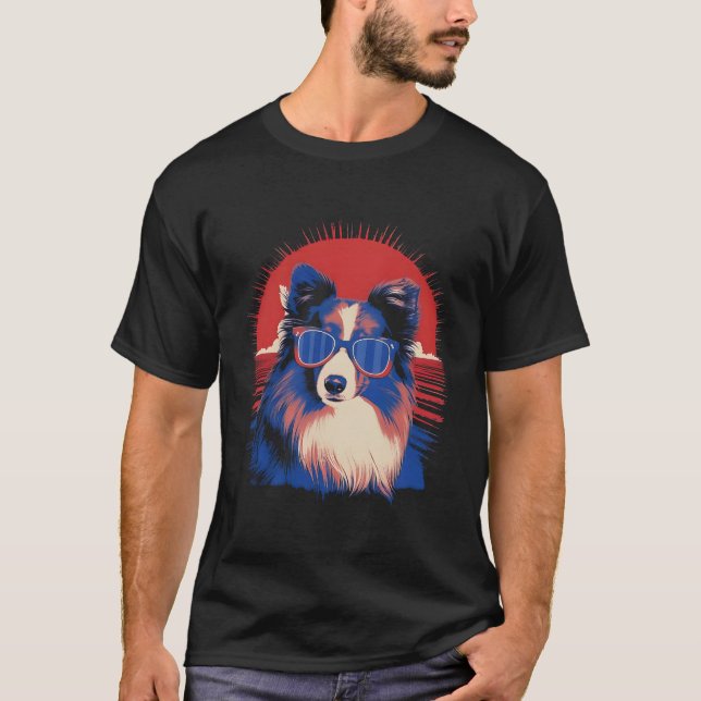 T-shirt Bordure Collie Chien Style Vintage (Devant)