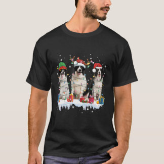 T-shirt Bordure Collie éclaire Père Noël Elf Reindeer Amou