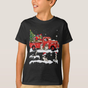 T-shirt Bordure Collie équitation Camion rouge Joyeux Noël