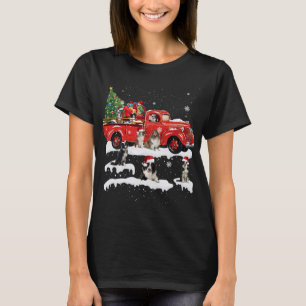T-shirt Bordure Collie équitation Camion rouge Joyeux Noël