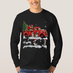 T-shirt Bordure Collie équitation Camion rouge Joyeux Noël