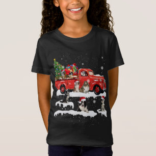 T-Shirt Bordure Collie équitation Camion rouge Joyeux Noël
