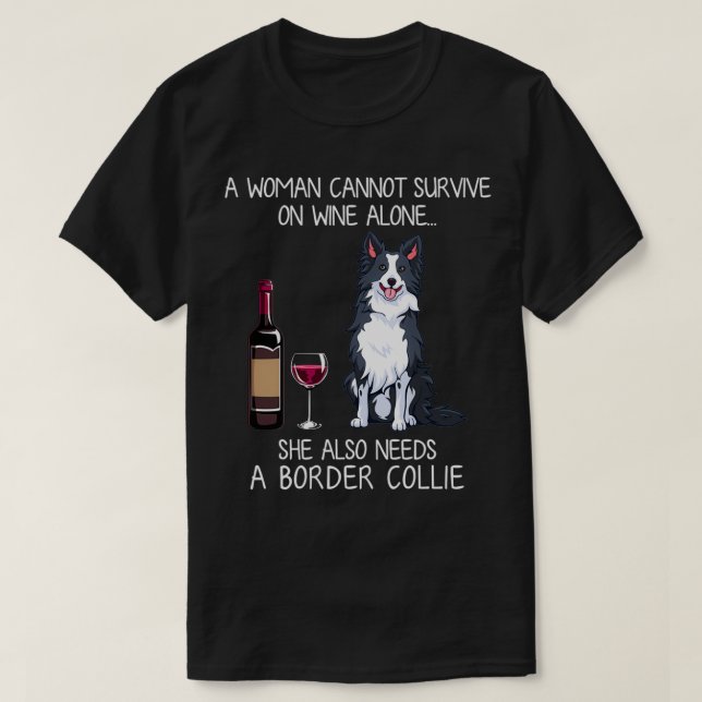 T-shirt Bordure Collie et vin Drôle chien (Design devant)