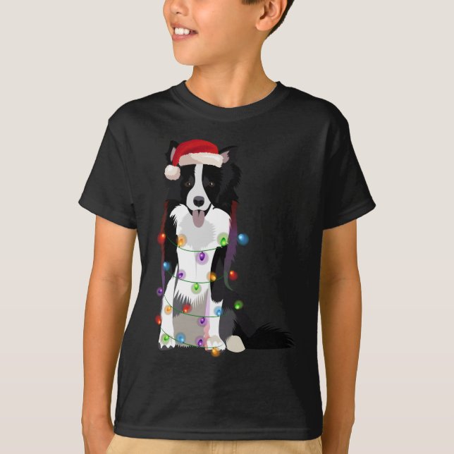 T-shirt Bordure Collie Feux de Noël Xmas Amoureux des chie (Devant)