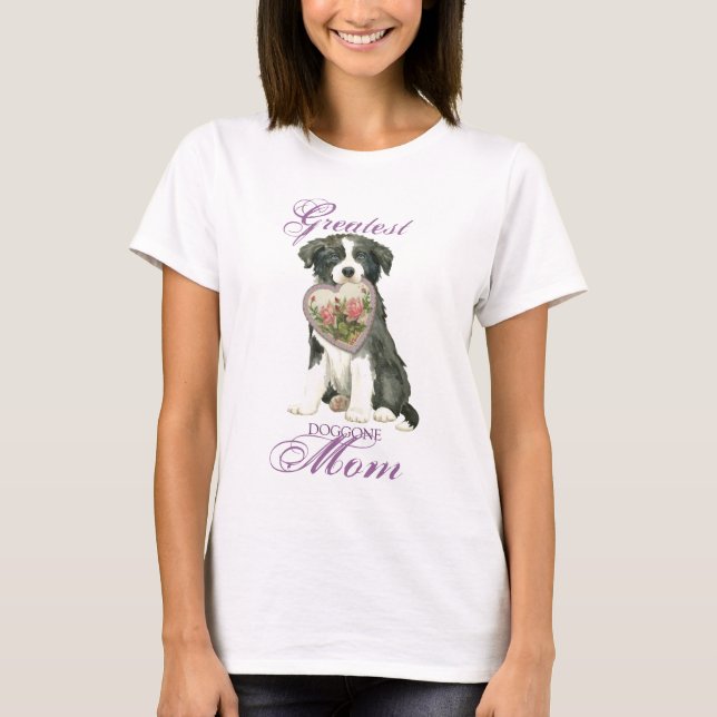 T-shirt Bordure Collie Heart Maman (Devant)