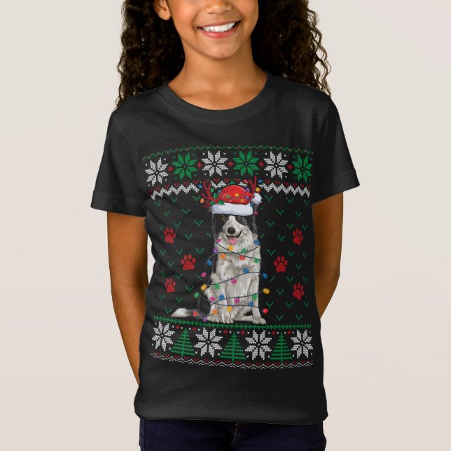 T-Shirt Bordure Collie illuminations de Noël Père Noël Rei (Devant)