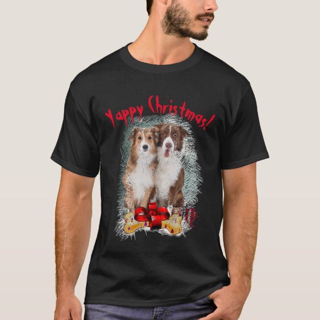 T-shirt Bordure Collie Joyeux Noël Chien Maman Et Papa (Devant)