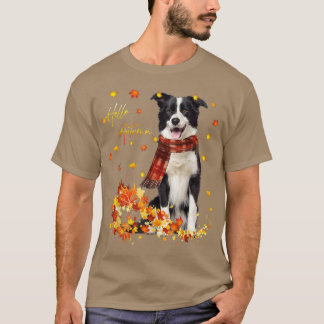 T-shirt Bordure Collie Leaf Automne Bonjour Automne Pour A