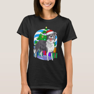 T-shirt Bordure Collie mignon Chien Père Noël Décor Arbre