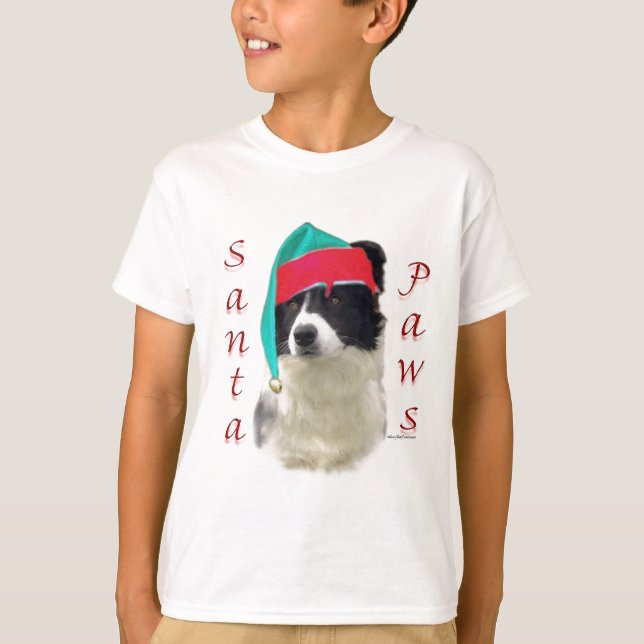 T-shirt Bordure Collie Père Noël Paws (Devant)