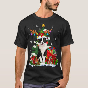 T-shirt Bordure Collie Reindee de Noël Père Noël Light Chi