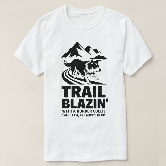 T-shirt Bordure Collie Silhouette avec Trail Path (Design devant)