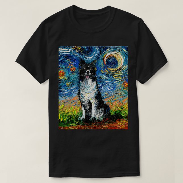 T-shirt Bordure Collie Starry Night Impressionniste Chien  (Design devant)