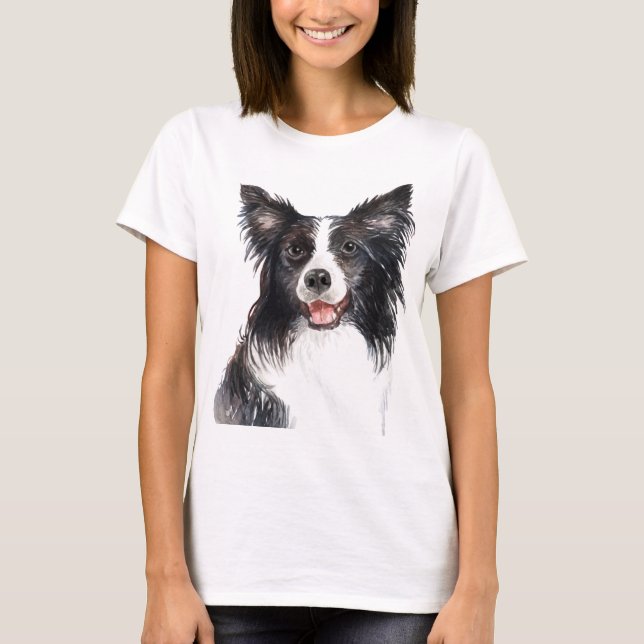T-shirt Bordure d'aquarelle Collie (Devant)