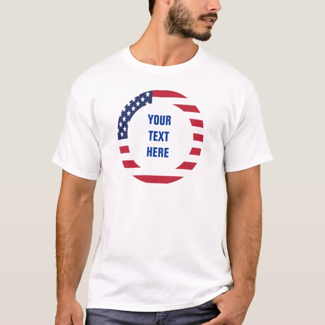 T-shirt Bordure de drapeau américain avec texte personnali (Devant)