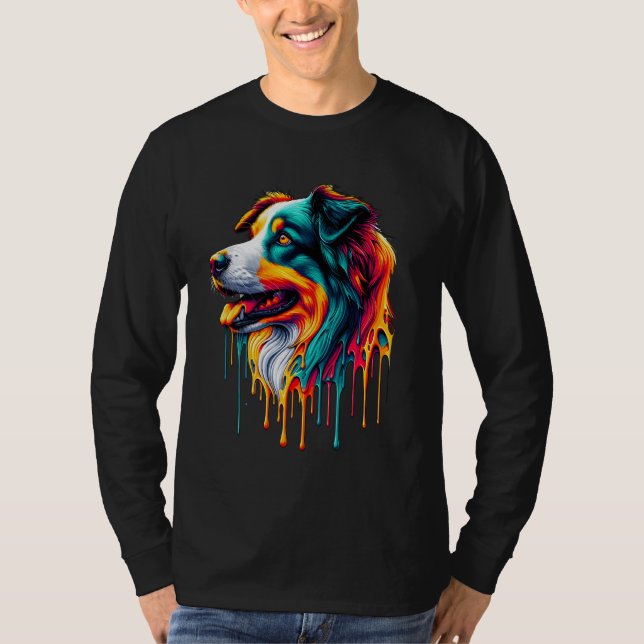 T-shirt Bordure de peinture de la goutte Collie (Devant)