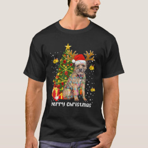 T-shirt Bordure Terrier Père Noël Feux Noël Joyeux Noël