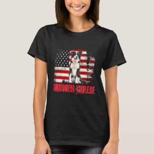 T-shirt Bordure vintage américaine Drapeau Collie Chien