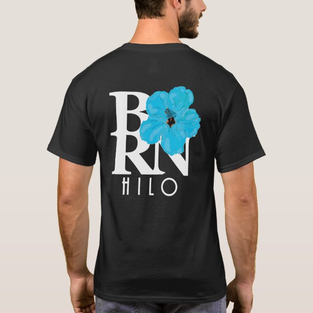 T-shirt BORN Hilo Hawaii Blue Hibiscus (arrière-plan) (Dos)