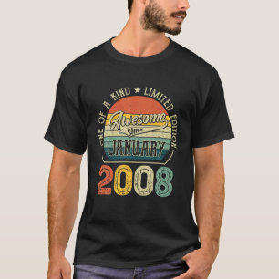 T-shirt Born In January 2008 14 Yrs Tee Vintage 14Th Birth