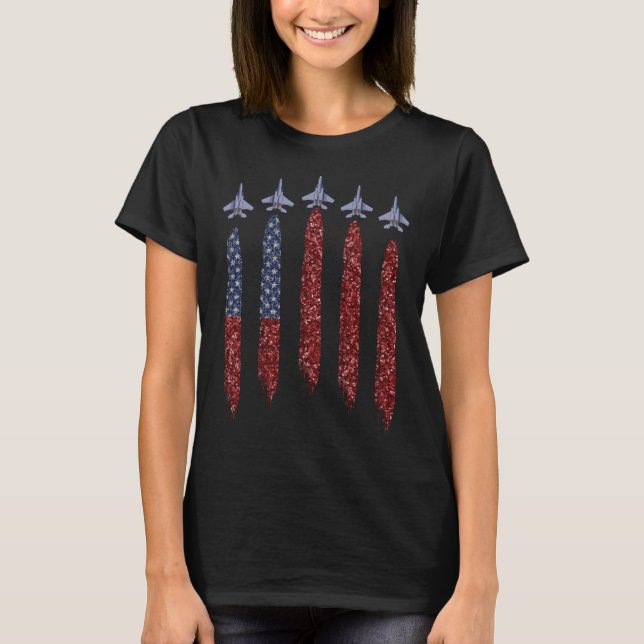 T-shirt Born In The Usa Eagle Usa Flag Airplane 4Th Of Jul (Devant)