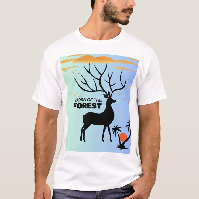 T-shirt Born of the Forest – Mystic Deer Silhouette Nature (Devant)