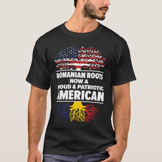 T-shirt Born Romanian Romania American USA Citizenship (Devant)