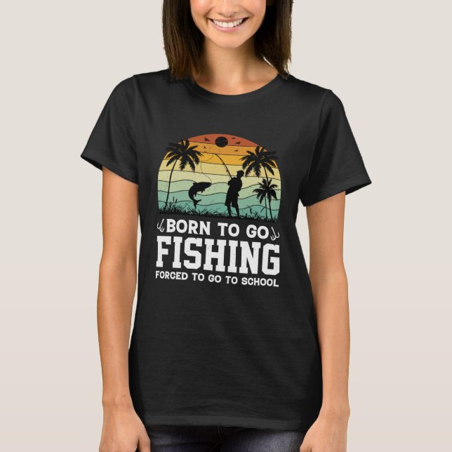 T-shirt Born To Go Fishing Bass Fish Fisherman Boys Kids (Devant)