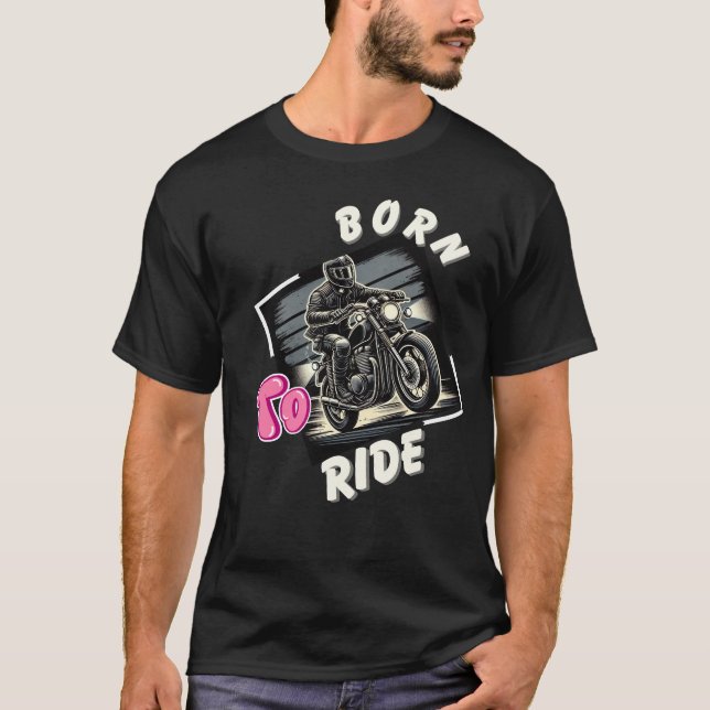 T-shirt Born to Ride - Retro Motorcycle Rider Art pour vél (Devant)