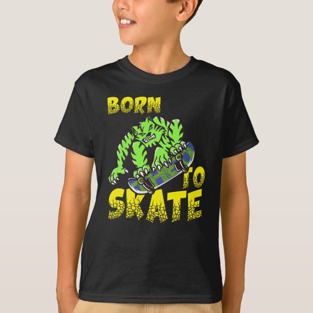 T-shirt BORN TO SKATE - Tiger Cat On Skateboard (Devant)