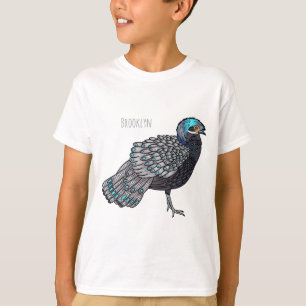T-shirt Bornean peacock-pheasant bird cartoon illustration