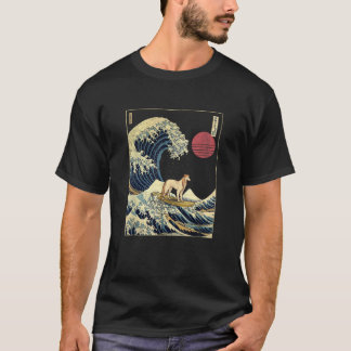 T-shirt Borzoi Japanese Kanagawa Wave Funny Surf Dog 