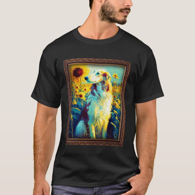 T-shirt Borzoi Painting Sunflower Flower Mom Women Floral  (Devant)
