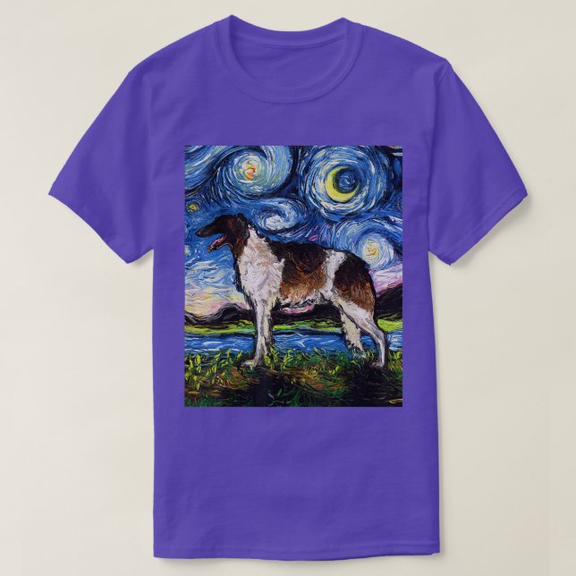 T-shirt Borzoi Starry Night Chien Art par Aja Animal Anima (Design devant)